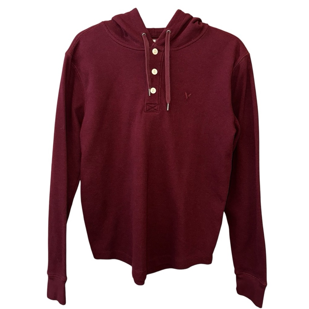 American Eagle Small Maroon Hooded Henley Thermal